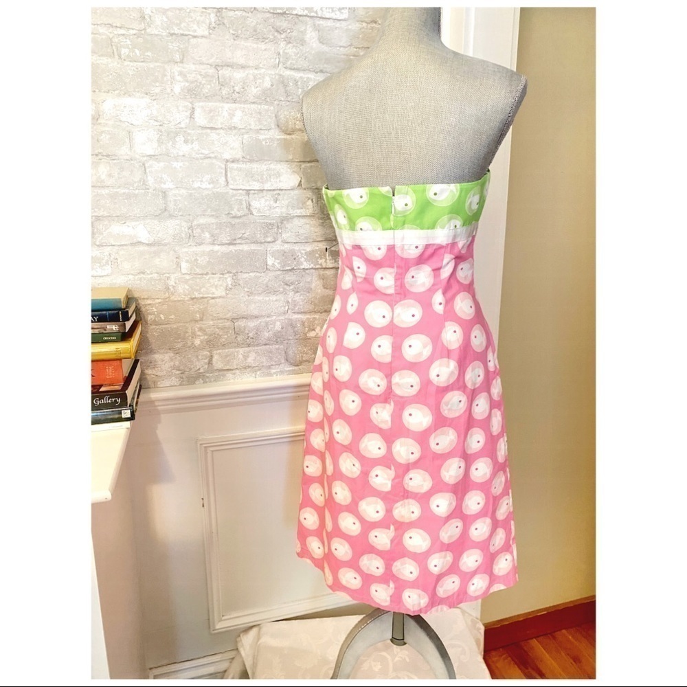 Strapless Pink and Green Polka Dot Dress
